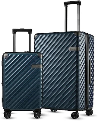 Αποσκευές 22x14x9 Αεροπορικές Εγκρίθηκε - 35L Πολυκαρβονικό επεκτάσιμη βαλίτσα σκληρού κέλυφου με τροχούς περιστροφής (Μαύρο, 20 ίντσες)
