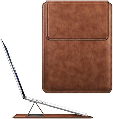 Κεφάλαιο φορητού υπολογιστή MacBook Air 13.6M3 M2 A3113 A2681/MacBook Pro 14 A2992-PU Δερμάτινο λεπτό κάλυμμα τσάντας με λειτουργία στερέωσης, καφέ