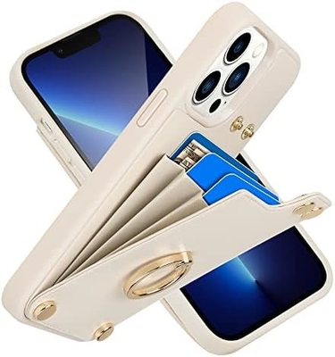 Κρατητές καρτών με iPhone 13 Pro Max, 360° περιστρεφόμενο κράτημα δαχτυλιδιού, δερμάτινο κάλυμμα κάρτας, RFID ανθεκτικό κάλυμμα,