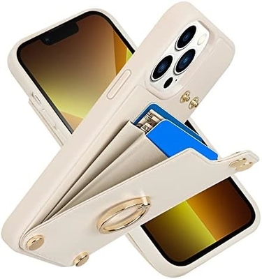 Κρατητές καρτών με iPhone 13 Pro Max, 360° περιστρεφόμενο κράτημα δαχτυλιδιού, δερμάτινο κάλυμμα κάρτας, RFID ανθεκτικό κάλυμμα,