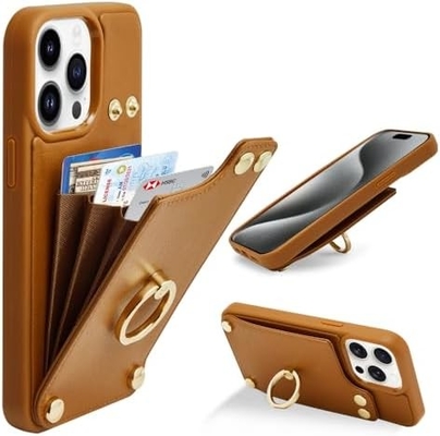 Κρατητές καρτών με iPhone 13 Pro Max, 360° περιστρεφόμενο κράτημα δαχτυλιδιού, δερμάτινο κάλυμμα κάρτας, RFID ανθεκτικό κάλυμμα,