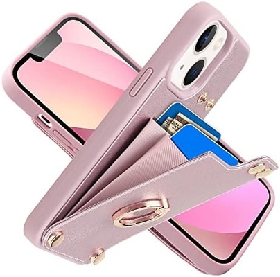 Κρατητές καρτών με iPhone 13 Pro Max, 360° περιστρεφόμενο κράτημα δαχτυλιδιού, δερμάτινο κάλυμμα κάρτας, RFID ανθεκτικό κάλυμμα,