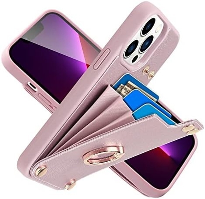 Κρατητές καρτών με iPhone 13 Pro Max, 360° περιστρεφόμενο κράτημα δαχτυλιδιού, δερμάτινο κάλυμμα κάρτας, RFID ανθεκτικό κάλυμμα,