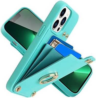 Κρατητές καρτών με iPhone 13 Pro Max, 360° περιστρεφόμενο κράτημα δαχτυλιδιού, δερμάτινο κάλυμμα κάρτας, RFID ανθεκτικό κάλυμμα,