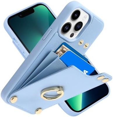 Κρατητές καρτών με iPhone 13 Pro Max, 360° περιστρεφόμενο κράτημα δαχτυλιδιού, δερμάτινο κάλυμμα κάρτας, RFID ανθεκτικό κάλυμμα,