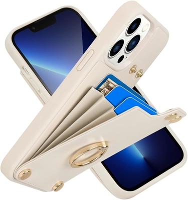Κρατητές καρτών με iPhone 13 Pro Max, 360° περιστρεφόμενο κράτημα δαχτυλιδιού, δερμάτινο κάλυμμα κάρτας, RFID ανθεκτικό κάλυμμα,