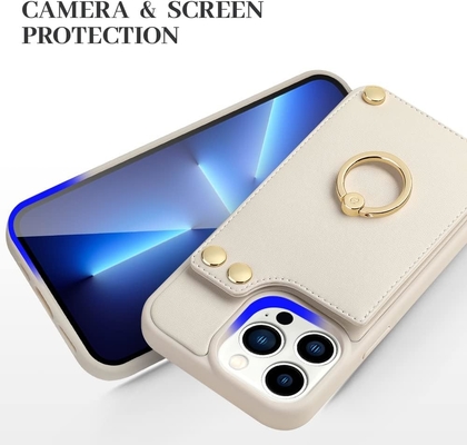 Κρατητές καρτών με iPhone 13 Pro Max, 360° περιστρεφόμενο κράτημα δαχτυλιδιού, δερμάτινο κάλυμμα κάρτας, RFID ανθεκτικό κάλυμμα,