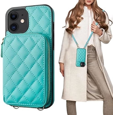 iPhone 12/12 Pro crossbody τσάντα, RFID προστατευμένο PU δερμάτινο λουρί στήριγμα με κάρτα slot Split τσάντα καρπό λουρί lanyard