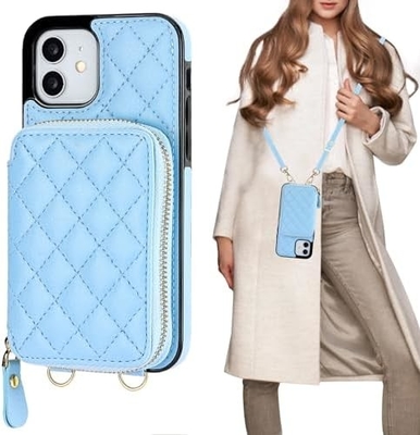 iPhone 12/12 Pro crossbody τσάντα, RFID προστατευμένο PU δερμάτινο λουρί στήριγμα με κάρτα slot Split τσάντα καρπό λουρί lanyard
