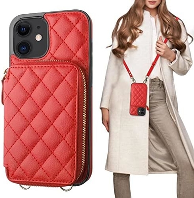iPhone 12/12 Pro crossbody τσάντα, RFID προστατευμένο PU δερμάτινο λουρί στήριγμα με κάρτα slot Split τσάντα καρπό λουρί lanyard