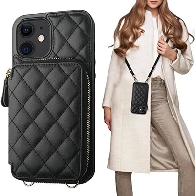 iPhone 12/12 Pro crossbody τσάντα, RFID προστατευμένο PU δερμάτινο λουρί στήριγμα με κάρτα slot Split τσάντα καρπό λουρί lanyard
