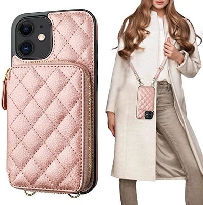 iPhone 12/12 Pro crossbody τσάντα, RFID προστατευμένο PU δερμάτινο λουρί στήριγμα με κάρτα slot Split τσάντα καρπό λουρί lanyard