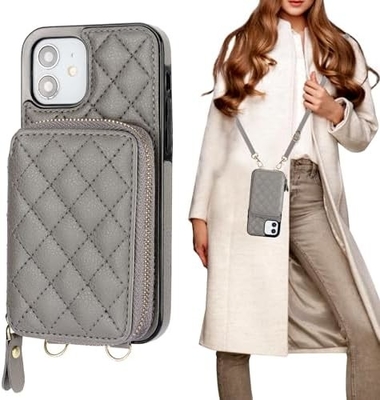 iPhone 12/12 Pro crossbody τσάντα, RFID προστατευμένο PU δερμάτινο λουρί στήριγμα με κάρτα slot Split τσάντα καρπό λουρί lanyard
