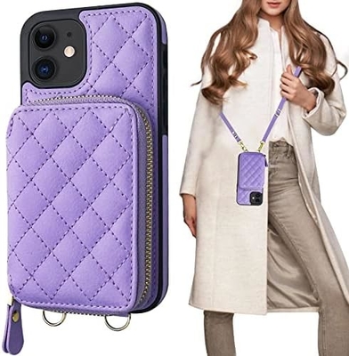iPhone 12/12 Pro crossbody τσάντα, RFID προστατευμένο PU δερμάτινο λουρί στήριγμα με κάρτα slot Split τσάντα καρπό λουρί lanyard