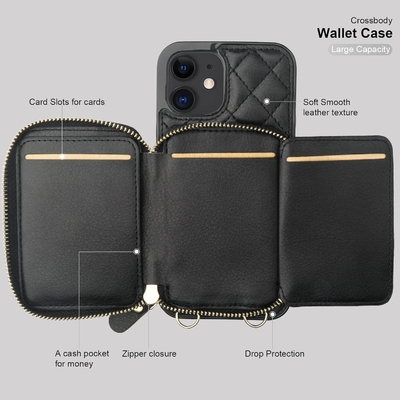 iPhone 12/12 Pro crossbody τσάντα, RFID προστατευμένο PU δερμάτινο λουρί στήριγμα με κάρτα slot Split τσάντα καρπό λουρί lanyard