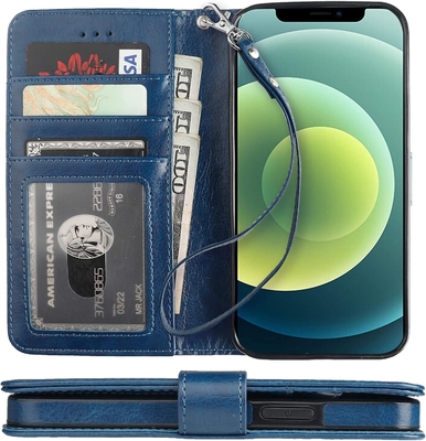 Συμβατό με το iPhone 12/Pro πορτοφόλι με κάρτα κάρτα PU δερμάτινο στερεό-αποπληκτική ζώνη καρπού clamshell 6,1 ιντσών