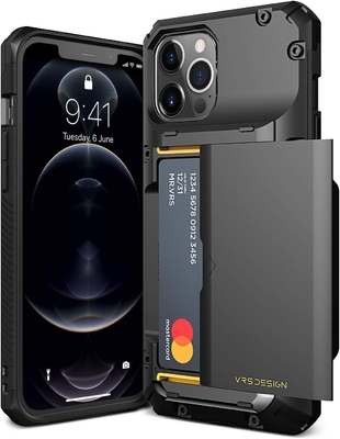 Για το iPhone 12 Pro Max με [4 κάρτες]Πρεμιόμιμο στερεό πιστωτικό κάρτα slot πορτοφόλι για το iPhone 12 Pro Max 6,7 ιντσών