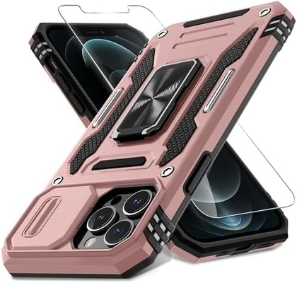 iPhone 12 Pro Max με κάλυψη κάμερας διαφάνειας+προστατευτής οθόνης ((1 πακέτο),τροχιασμένο δαχτυλίδι Kickstand Στρατιωτική βαθμίδα Shockproof