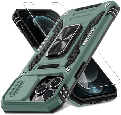 iPhone 12 Pro Max με κάλυψη κάμερας διαφάνειας+προστατευτής οθόνης ((1 πακέτο),τροχιασμένο δαχτυλίδι Kickstand Στρατιωτική βαθμίδα Shockproof