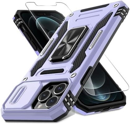 iPhone 12 Pro Max με κάλυψη κάμερας διαφάνειας+προστατευτής οθόνης ((1 πακέτο),τροχιασμένο δαχτυλίδι Kickstand Στρατιωτική βαθμίδα Shockproof