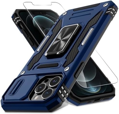 iPhone 12 Pro Max με κάλυψη κάμερας διαφάνειας+προστατευτής οθόνης ((1 πακέτο),τροχιασμένο δαχτυλίδι Kickstand Στρατιωτική βαθμίδα Shockproof