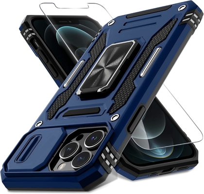 iPhone 12 Pro Max με κάλυψη κάμερας διαφάνειας+προστατευτής οθόνης ((1 πακέτο),τροχιασμένο δαχτυλίδι Kickstand Στρατιωτική βαθμίδα Shockproof