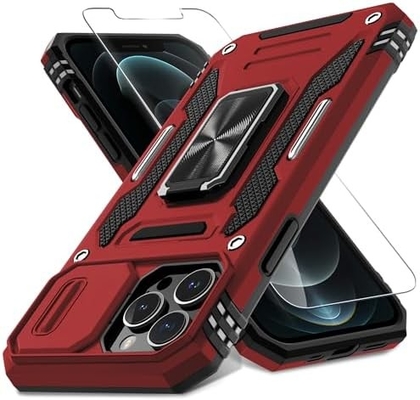 iPhone 12 Pro Max με κάλυψη κάμερας διαφάνειας+προστατευτής οθόνης ((1 πακέτο),τροχιασμένο δαχτυλίδι Kickstand Στρατιωτική βαθμίδα Shockproof