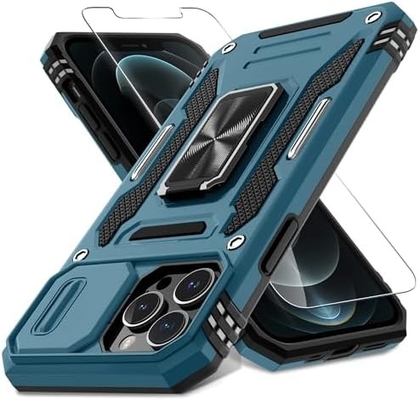 iPhone 12 Pro Max με κάλυψη κάμερας διαφάνειας+προστατευτής οθόνης ((1 πακέτο),τροχιασμένο δαχτυλίδι Kickstand Στρατιωτική βαθμίδα Shockproof