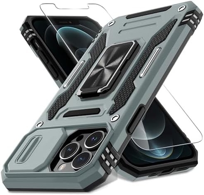 iPhone 12 Pro Max με κάλυψη κάμερας διαφάνειας+προστατευτής οθόνης ((1 πακέτο),τροχιασμένο δαχτυλίδι Kickstand Στρατιωτική βαθμίδα Shockproof