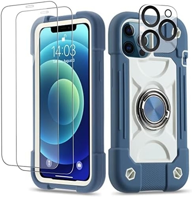 iPhone 12 Pro Max Case 6.7&quot; - Αδιάβροχο για βαριά χρήση, στήριγμα δαχτυλιδιών, γυάλινη οθόνη και προστατευτικός φακός κάμερας (Rainbow Pink)