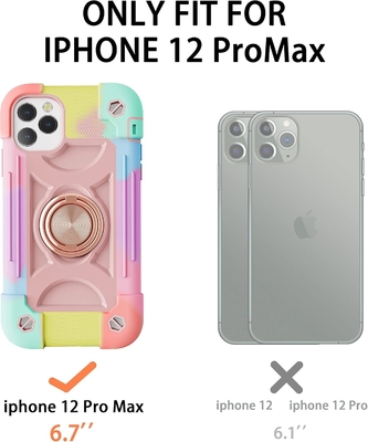 iPhone 12 Pro Max Case 6.7&quot; - Αδιάβροχο για βαριά χρήση, στήριγμα δαχτυλιδιών, γυάλινη οθόνη και προστατευτικός φακός κάμερας (Rainbow Pink)