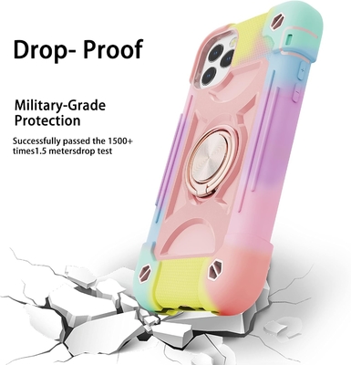 iPhone 12 Pro Max Case 6.7&quot; - Αδιάβροχο για βαριά χρήση, στήριγμα δαχτυλιδιών, γυάλινη οθόνη και προστατευτικός φακός κάμερας (Rainbow Pink)