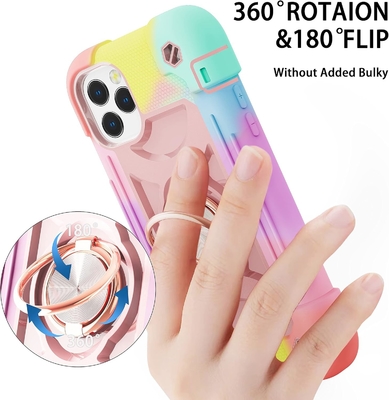 iPhone 12 Pro Max Case 6.7&quot; - Αδιάβροχο για βαριά χρήση, στήριγμα δαχτυλιδιών, γυάλινη οθόνη και προστατευτικός φακός κάμερας (Rainbow Pink)