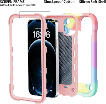 iPhone 12 Pro Max Case 6.7&quot; - Αδιάβροχο για βαριά χρήση, στήριγμα δαχτυλιδιών, γυάλινη οθόνη και προστατευτικός φακός κάμερας (Rainbow Pink)