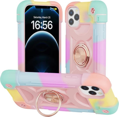 iPhone 12 Pro Max Case 6.7&quot; - Αδιάβροχο για βαριά χρήση, στήριγμα δαχτυλιδιών, γυάλινη οθόνη και προστατευτικός φακός κάμερας (Rainbow Pink)