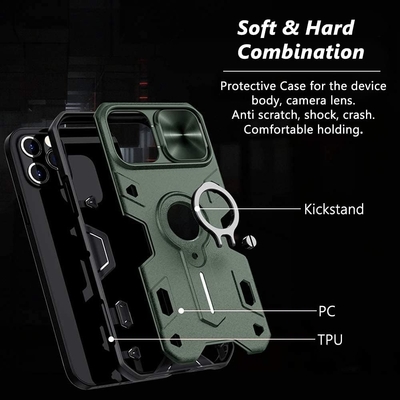 Κεφάλαιο iPhone 12 Pro Max με κάμερα κάλυψη &amp; Kickstand, Υπηρεσία Στρατιωτικής Βαθμού Προστασία Μπλούζα,