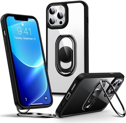 Ασπίδες για το iPhone 12 Pro Max Κεφάλαιο με Στάδιο, Κεφάλαιο τηλεφώνου Διαφανές με Κρατητή Διπλού Δαχτυλιδιού