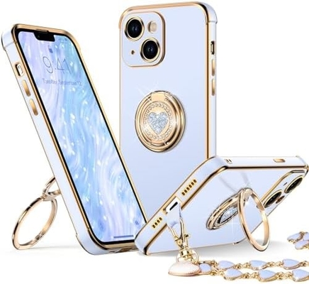 iPhone 12 Pro Max Θήκη με στεφάνη, Θήκη τηλεφώνου με διπλό δακτυλίδι Kickstand, Γυναίκες Κορίτσια Bling πολυτελή προστατευτική θήκη ακούει