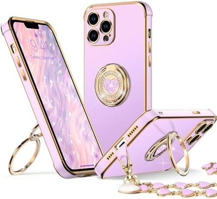 iPhone 12 Pro Max Θήκη με στεφάνη, Θήκη τηλεφώνου με διπλό δακτυλίδι Kickstand, Γυναίκες Κορίτσια Bling πολυτελή προστατευτική θήκη ακούει