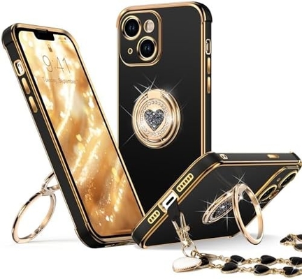 iPhone 12 Pro Max Θήκη με στεφάνη, Θήκη τηλεφώνου με διπλό δακτυλίδι Kickstand, Γυναίκες Κορίτσια Bling πολυτελή προστατευτική θήκη ακούει