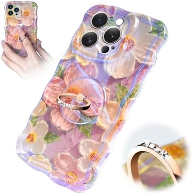Κεφάλαιο iPhone 12 Pro Max Δαχτυλίδι, λουλούδι ζωγραφικής με λάδι Πλούσιο ρετρό λουλούδι χαριτωμένο κυματοειδές πλαίσιο Κεφάλαιο τηλεφώνου γυναικείου κοριτσιού