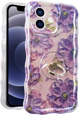 Κεφάλαιο iPhone 12 Pro Max Δαχτυλίδι, λουλούδι ζωγραφικής με λάδι Πλούσιο ρετρό λουλούδι χαριτωμένο κυματοειδές πλαίσιο Κεφάλαιο τηλεφώνου γυναικείου κοριτσιού