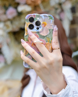 Κεφάλαιο iPhone 12 Pro Max Δαχτυλίδι, λουλούδι ζωγραφικής με λάδι Πλούσιο ρετρό λουλούδι χαριτωμένο κυματοειδές πλαίσιο Κεφάλαιο τηλεφώνου γυναικείου κοριτσιού