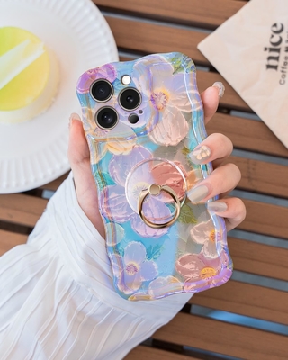 Κεφάλαιο iPhone 12 Pro Max Δαχτυλίδι, λουλούδι ζωγραφικής με λάδι Πλούσιο ρετρό λουλούδι χαριτωμένο κυματοειδές πλαίσιο Κεφάλαιο τηλεφώνου γυναικείου κοριτσιού