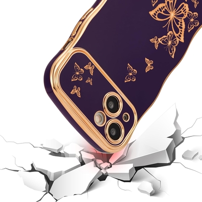 Κουτί για iPhone 13 κοριτσιού, κατσαρόλα κύματος, πολυτελές επιχρισμένο μοτίβο πεταλούδας, προστασία φακού από χρυσαφένιο τενεκέ TPU