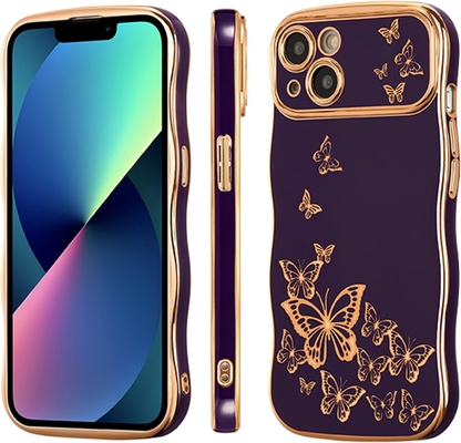 Κουτί για iPhone 13 κοριτσιού, κατσαρόλα κύματος, πολυτελές επιχρισμένο μοτίβο πεταλούδας, προστασία φακού από χρυσαφένιο τενεκέ TPU