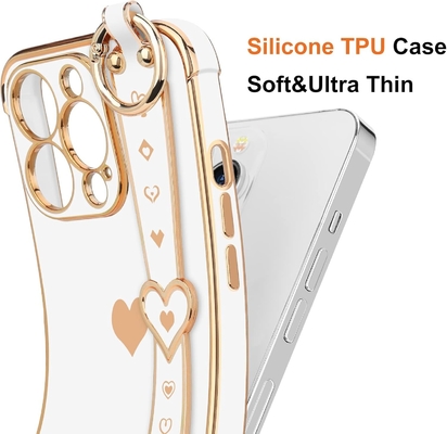 iPhone 12 Pro Cute Love-Heart Plating Strap Phone Cover για γυναίκες Κορίτσια Bling Σιλικόνη κάμερα Λινσάκι Προστασία προφυλάκτη