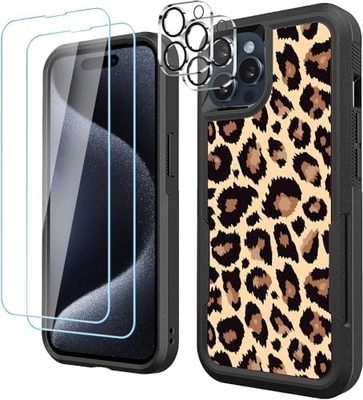 [5 σε 1 για iphone 15 Plus Κουτί,με 2 πακέτα προστατευτικό οθόνης + 2 πακέτα προστατευτικό φακού κάμερας,βαρύ-καθήκοντα ανθεκτικό