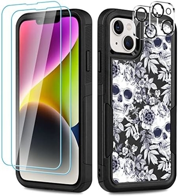 [5 σε 1 για iphone 15 Plus Κουτί,με 2 πακέτα προστατευτικό οθόνης + 2 πακέτα προστατευτικό φακού κάμερας,βαρύ-καθήκοντα ανθεκτικό