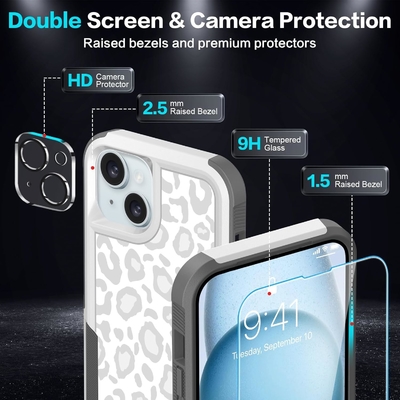 [5 σε 1 για iphone 15 Plus Κουτί,με 2 πακέτα προστατευτικό οθόνης + 2 πακέτα προστατευτικό φακού κάμερας,βαρύ-καθήκοντα ανθεκτικό